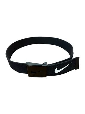 Nike Black Web Belt with White Swoosh and Matte Buckle